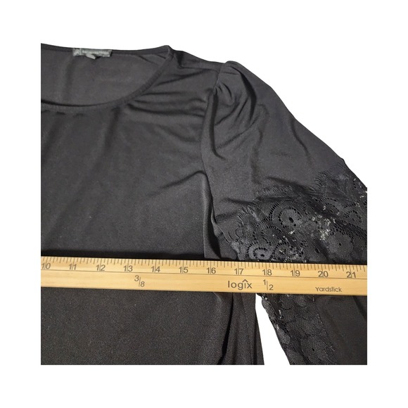 Adrianna Papell Black Lace Bell‎ Sleeve Top Women's Size L - Picture 6 of 7